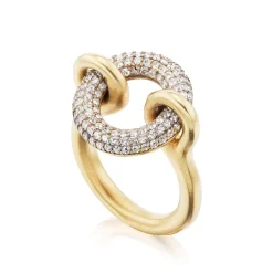 White Diamond Pavé Arco Ring in Yellow Gold