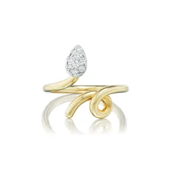 White Diamond Pavé Baby Vine Ring in Yellow Gold