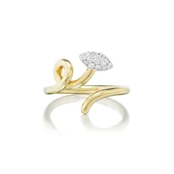 White Diamond Pavé Baby Vine Ring in Yellow Gold