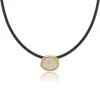 White Diamond Pavé Scuba Choker in Black Leather and Yellow Gold