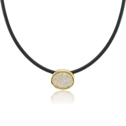 White Diamond Pavé Scuba Choker in Black Leather and Yellow Gold