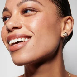 White Diamond Pavé Scuba Stud Earrings in Yellow Gold