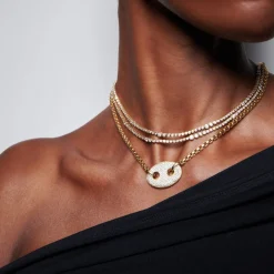 White Diamond Rainsun Tennis Necklace in Yellow Gold