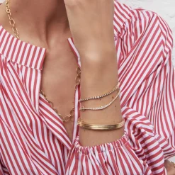 White Diamond Scuba Trio Bangle in Yellow Gold