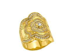 White Diamond Small Mandala Wrap Ring in Yellow Gold