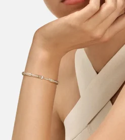 White Diamond Tuxedo Bangle in Yellow Gold