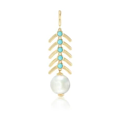 White Pearl and Turquoise Piska Charm in Yellow Gold