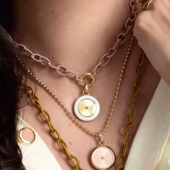 White Silk Thread Chain Necklace in Yellow Gold