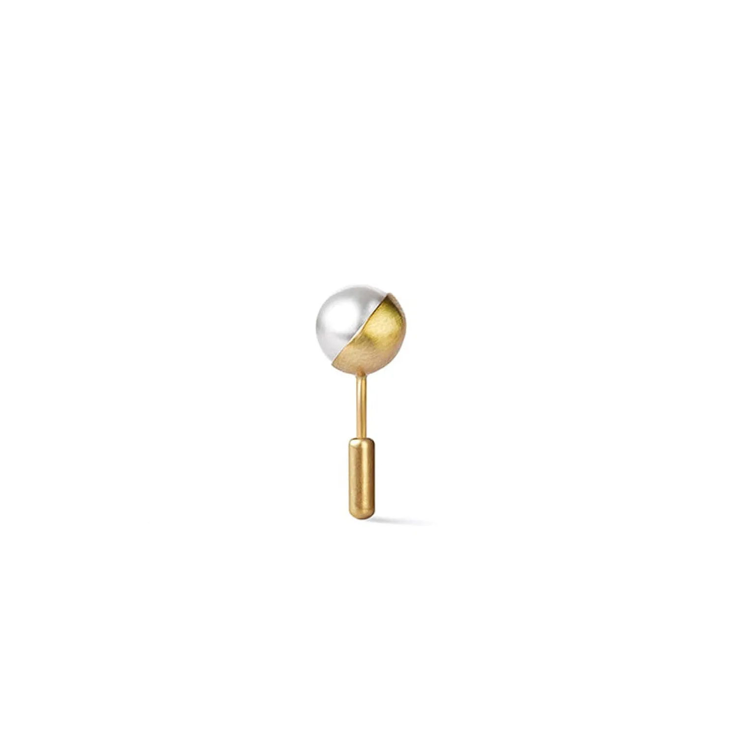 Yellow Gold 45° Half Pearl Single Stud Earring