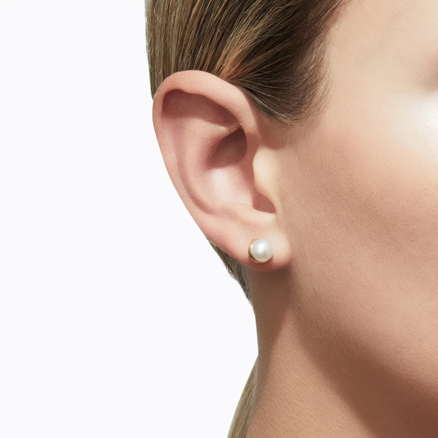 Yellow Gold 45° Half Pearl Single Stud Earring