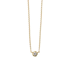 Yellow Gold and White Diamond Single Stone Necklace 02