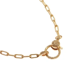 Yellow Gold Elongated Link Chain with Small Pave Diamond Lock